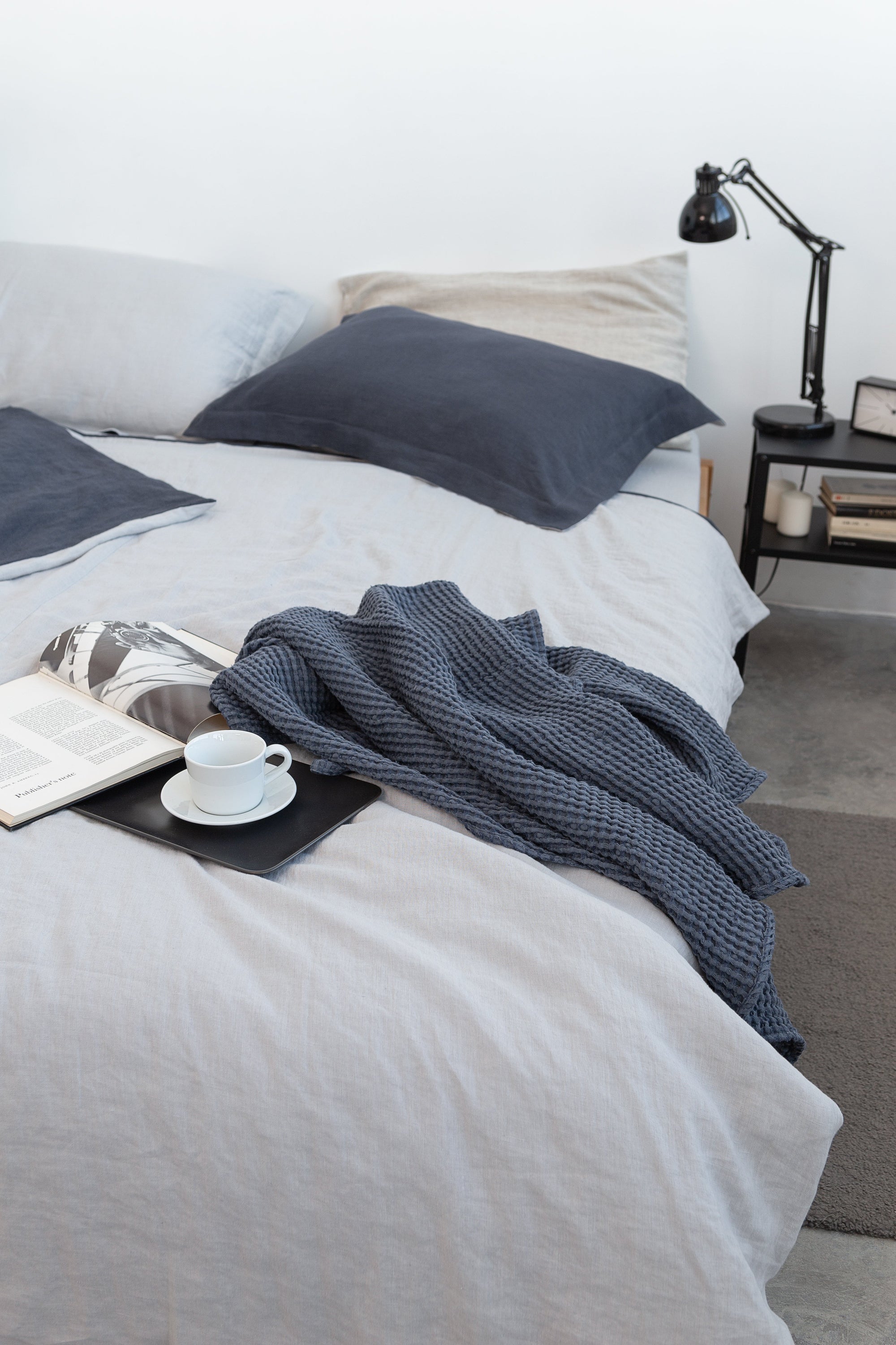 Navy Waffle Linen Towel Set