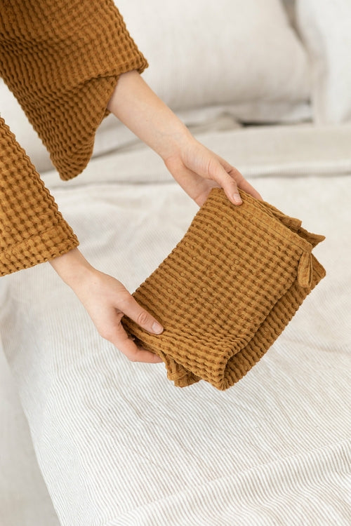 Navy Waffle Linen Towel Set