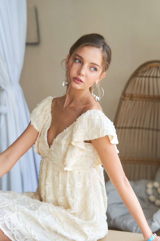 ADORA Tie Back V - Neck Ruffle Sleeve Dress - BlissfulBody.Boutique
