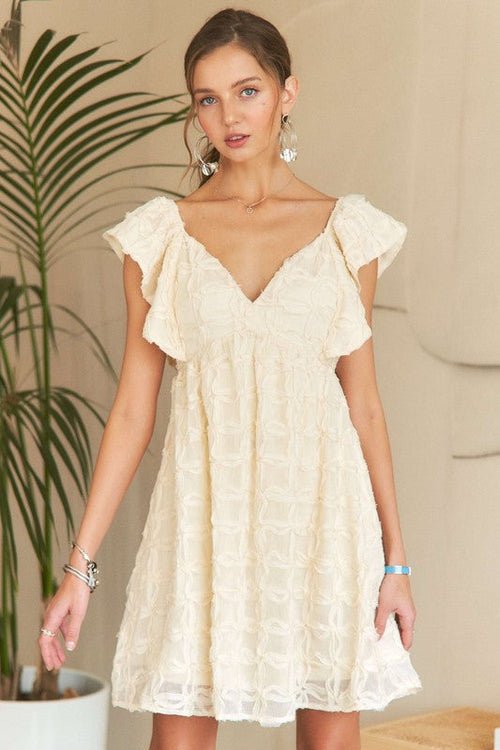 ADORA Tie Back V - Neck Ruffle Sleeve Dress - BlissfulBody.Boutique