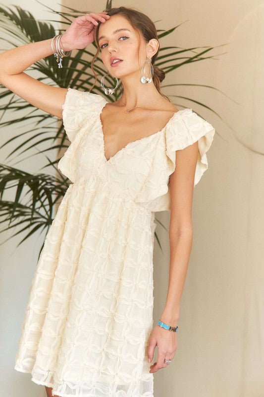 ADORA Tie Back V - Neck Ruffle Sleeve Dress - BlissfulBody.Boutique