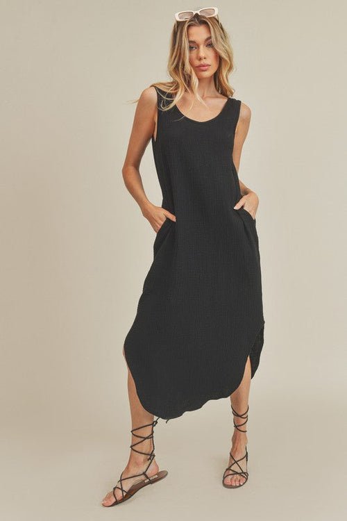 Aemi + Co Round Neck Midi Tank Dress with Pockets - BlissfulBody.Boutique