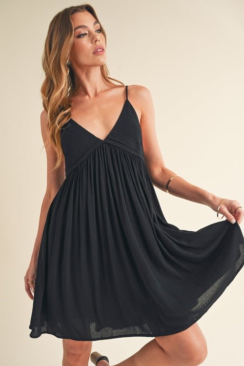 Aemi + Co Ruched Plunge Mini Cami Dress - BlissfulBody.Boutique