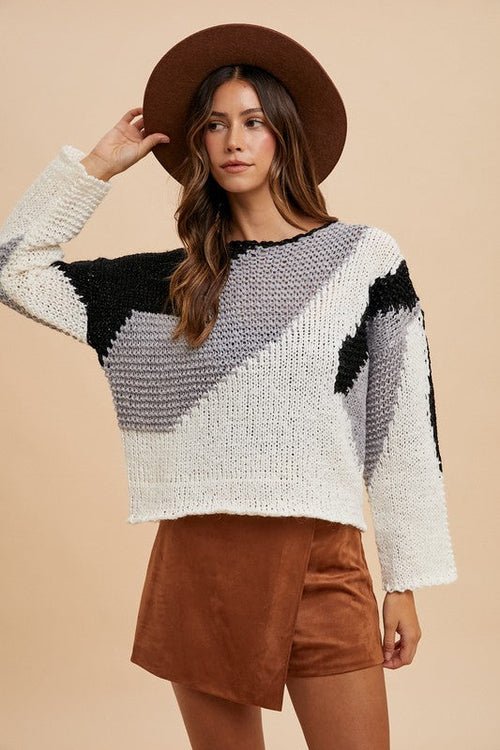 Annie Wear Color Block Drop Shoulder Sweater - BlissfulBody.Boutique