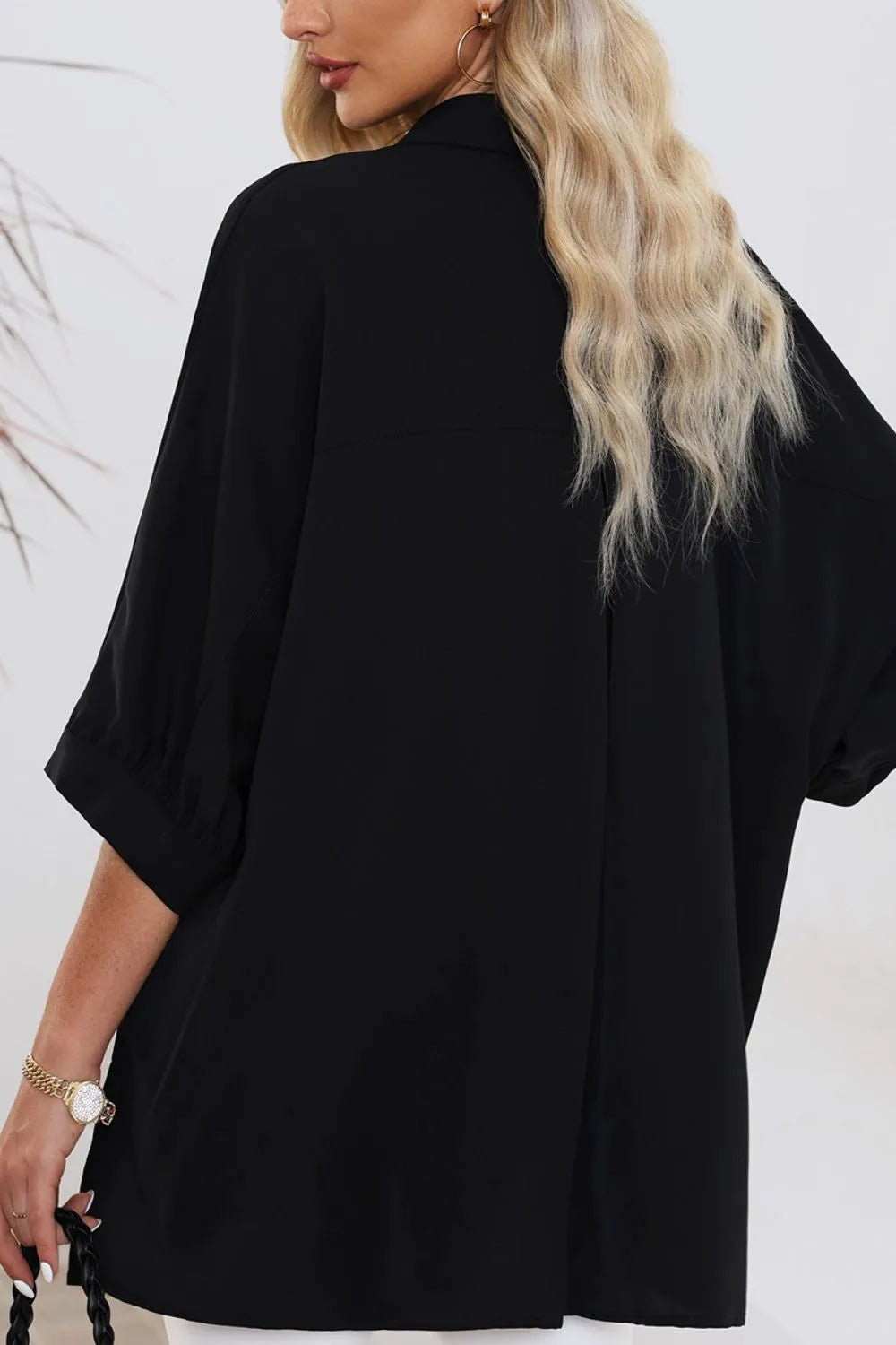 Collared Neck Three - Quarter Sleeve Shirt - BlissfulBody.Boutique