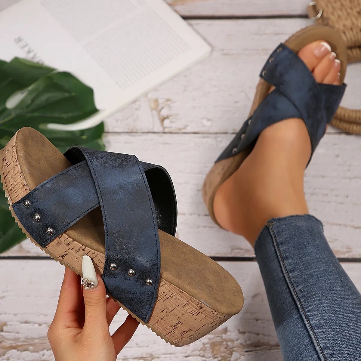 Crisscross Open Toe Wedge Sandals - BlissfulBody.Boutique