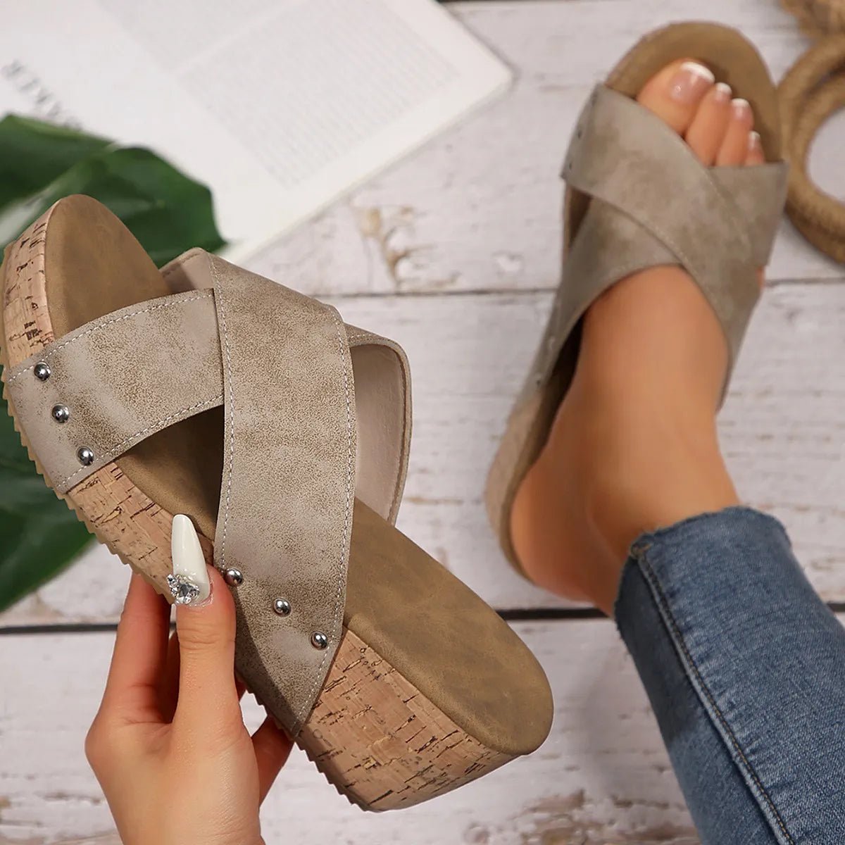 Crisscross Open Toe Wedge Sandals - BlissfulBody.Boutique