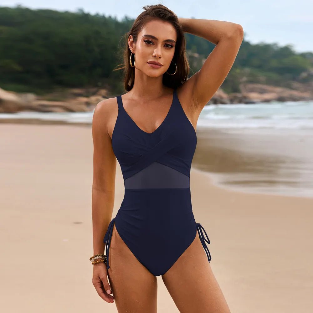 Drawstring Ruched V - Neck One - Piece Swimwear - BlissfulBody.Boutique