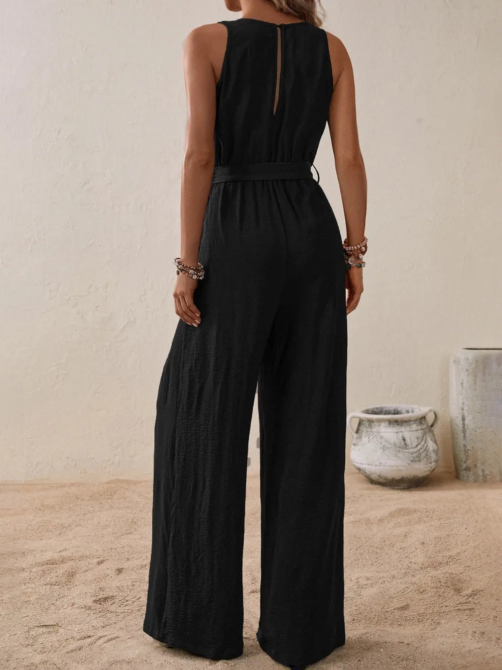 Honey Tied Surplice Sleeveless Wide Leg Jumpsuit - BlissfulBody.Boutique