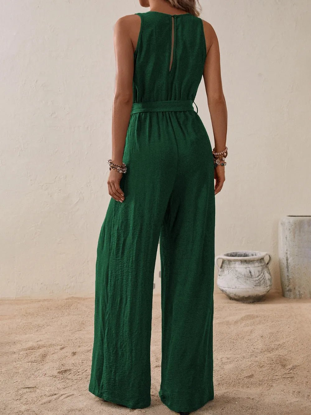 Honey Tied Surplice Sleeveless Wide Leg Jumpsuit - BlissfulBody.Boutique