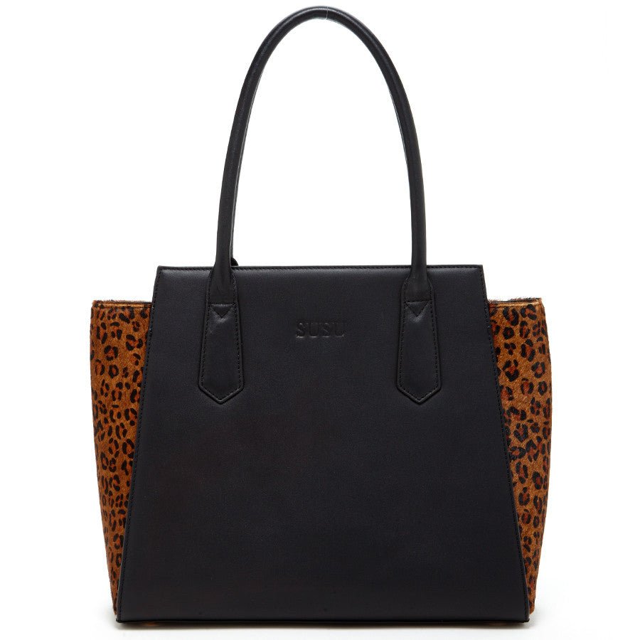 Jody Black Leather Tote Bag - BlissfulBody.Boutique