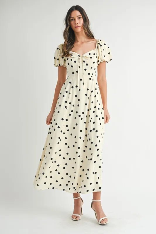 MABLE Polka Dot Puff Sleeve Midi Dress - BlissfulBody.Boutique