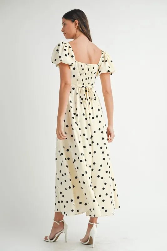 MABLE Polka Dot Puff Sleeve Midi Dress - BlissfulBody.Boutique