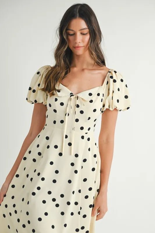 MABLE Polka Dot Puff Sleeve Midi Dress - BlissfulBody.Boutique