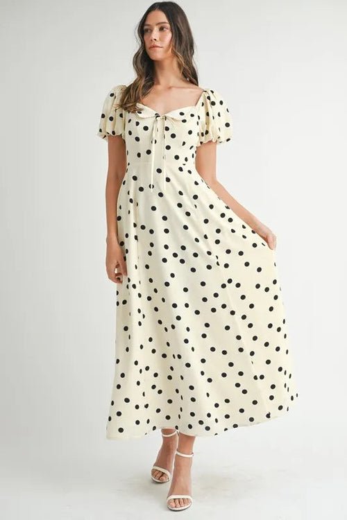 MABLE Polka Dot Puff Sleeve Midi Dress - BlissfulBody.Boutique