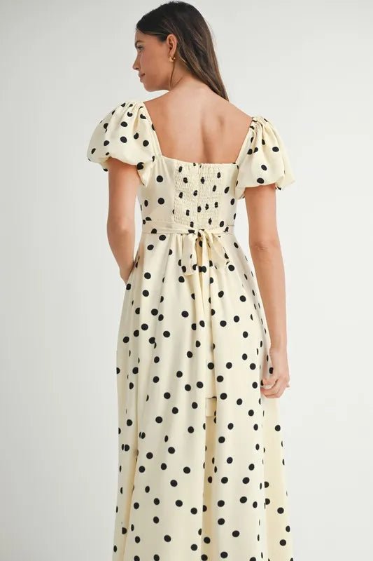 MABLE Polka Dot Puff Sleeve Midi Dress - BlissfulBody.Boutique