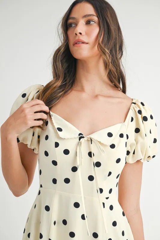 MABLE Polka Dot Puff Sleeve Midi Dress - BlissfulBody.Boutique