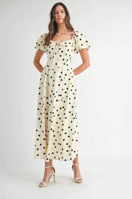 MABLE Polka Dot Puff Sleeve Midi Dress - BlissfulBody.Boutique