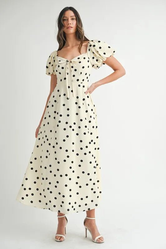 MABLE Polka Dot Puff Sleeve Midi Dress - BlissfulBody.Boutique