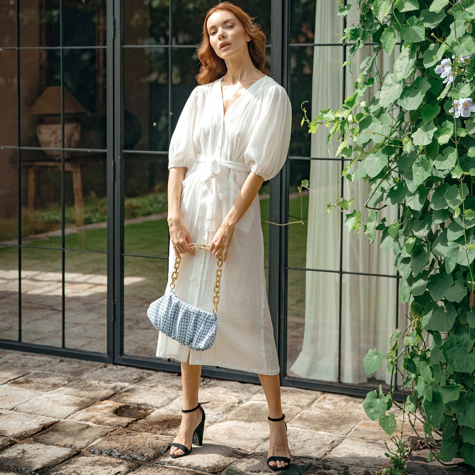 Meghan Crinkle Midi Dress, in Off - White - BlissfulBody.Boutique
