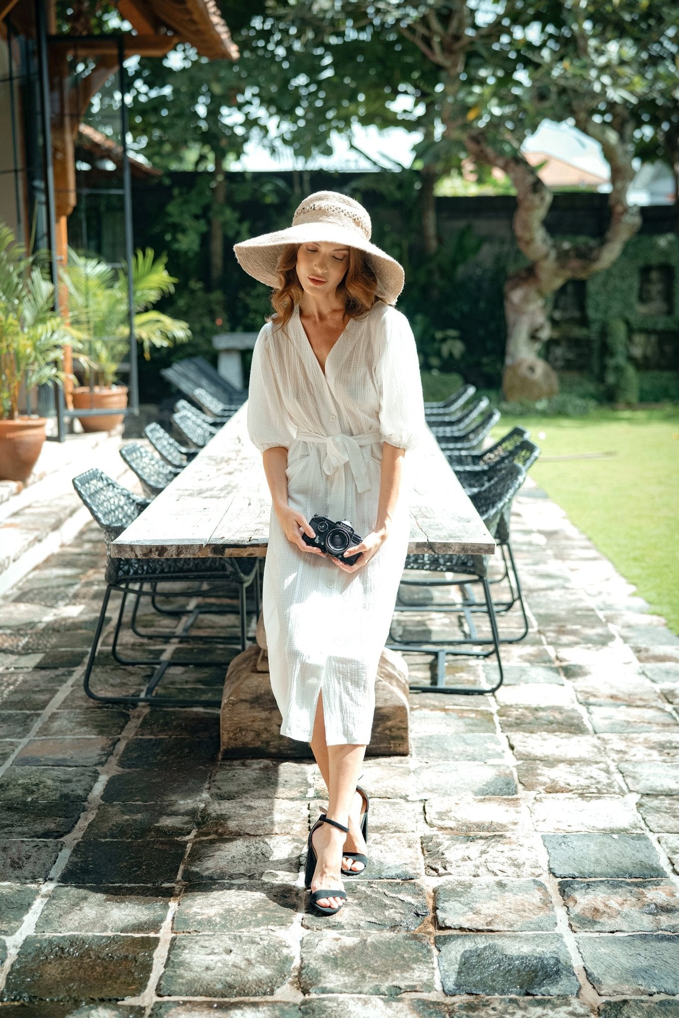 Meghan Crinkle Midi Dress, in Off - White - BlissfulBody.Boutique