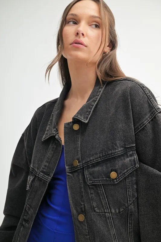 MONO B Boxy - Cut Denim Jacket - BlissfulBody.Boutique