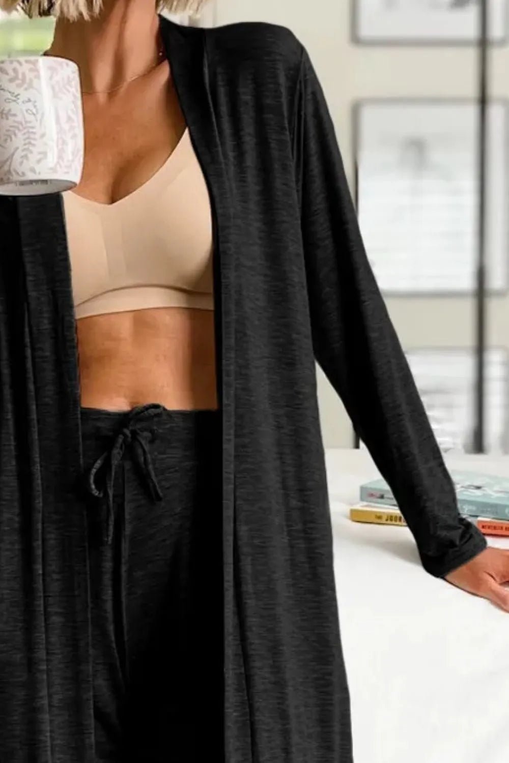 Open Front Long Sleeve Cardigan and Pants Lounge Set - BlissfulBody.Boutique