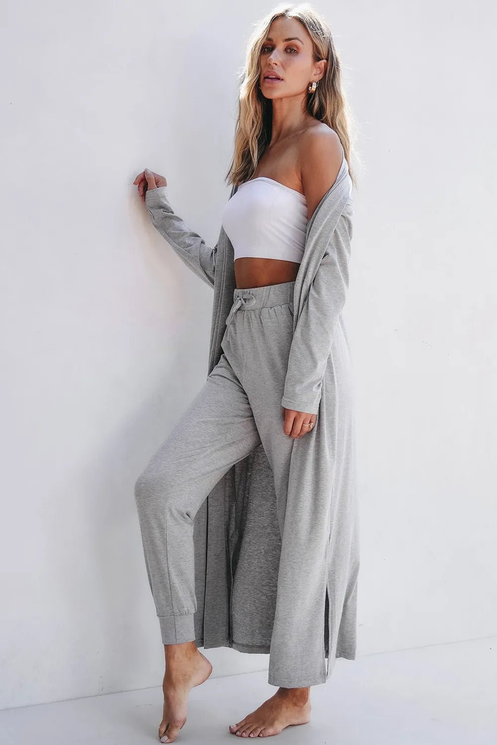 Open Front Long Sleeve Cardigan and Pants Lounge Set - BlissfulBody.Boutique