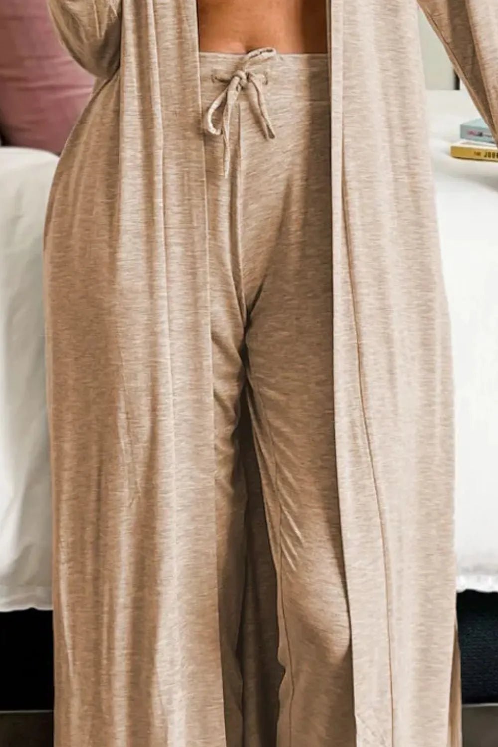 Open Front Long Sleeve Cardigan and Pants Lounge Set - BlissfulBody.Boutique