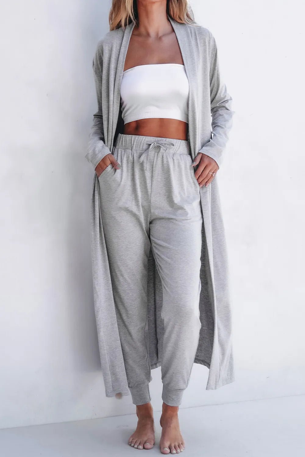 Open Front Long Sleeve Cardigan and Pants Lounge Set - BlissfulBody.Boutique