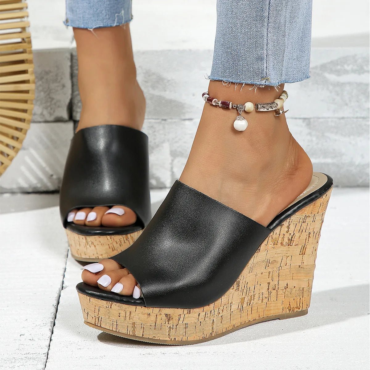 Peep Toe Wedge Sandals - BlissfulBody.Boutique