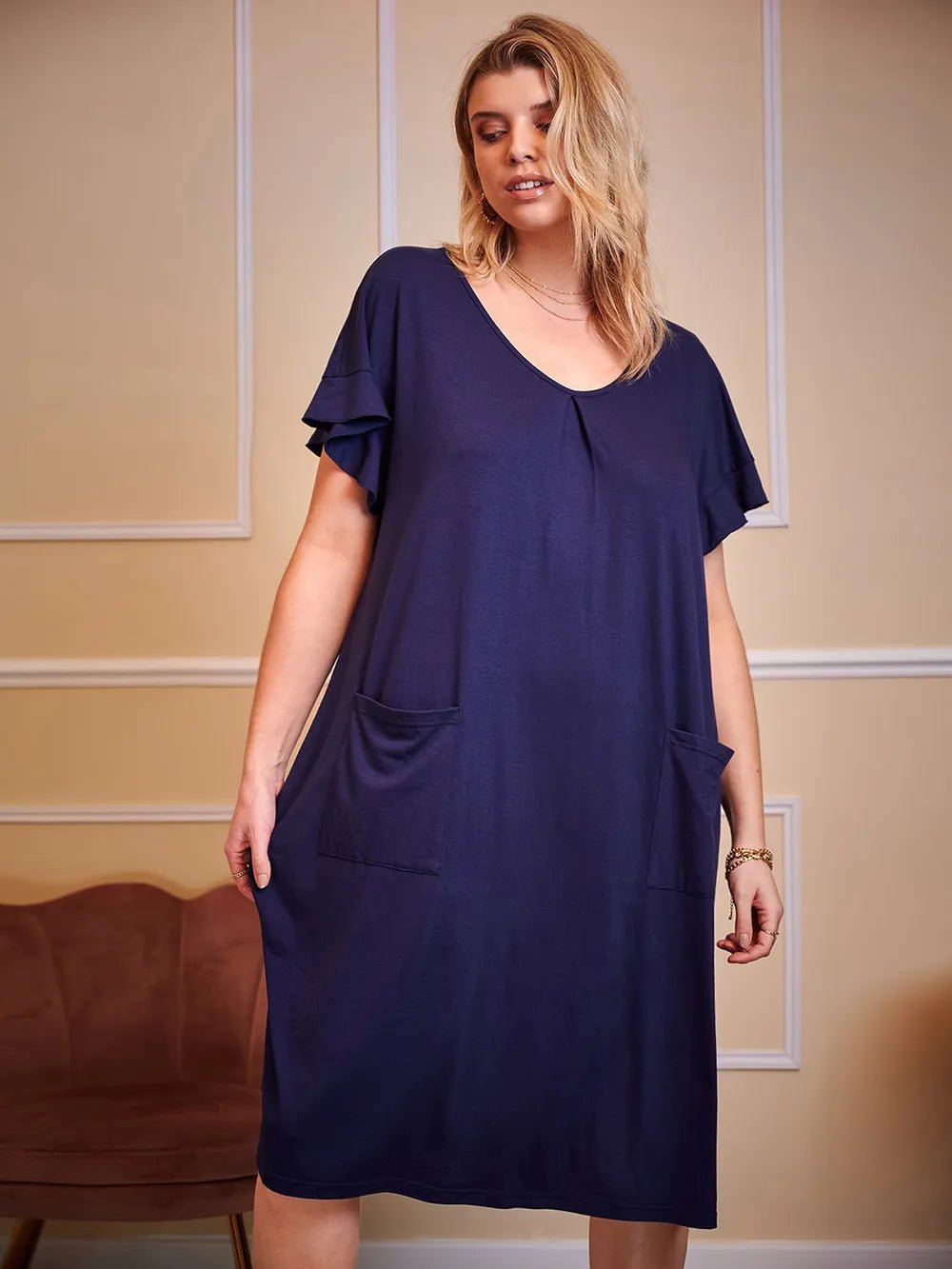 Plus Size Round Neck Short Sleeve Lounge Dress - BlissfulBody.Boutique