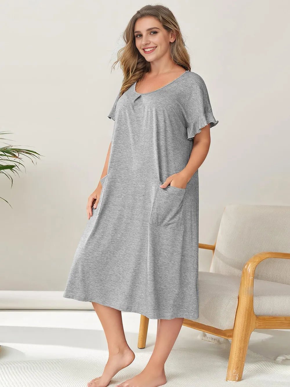 Plus Size Round Neck Short Sleeve Lounge Dress - BlissfulBody.Boutique