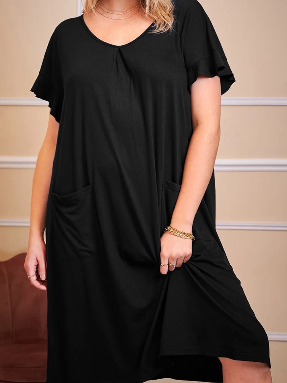 Plus Size Round Neck Short Sleeve Lounge Dress - BlissfulBody.Boutique