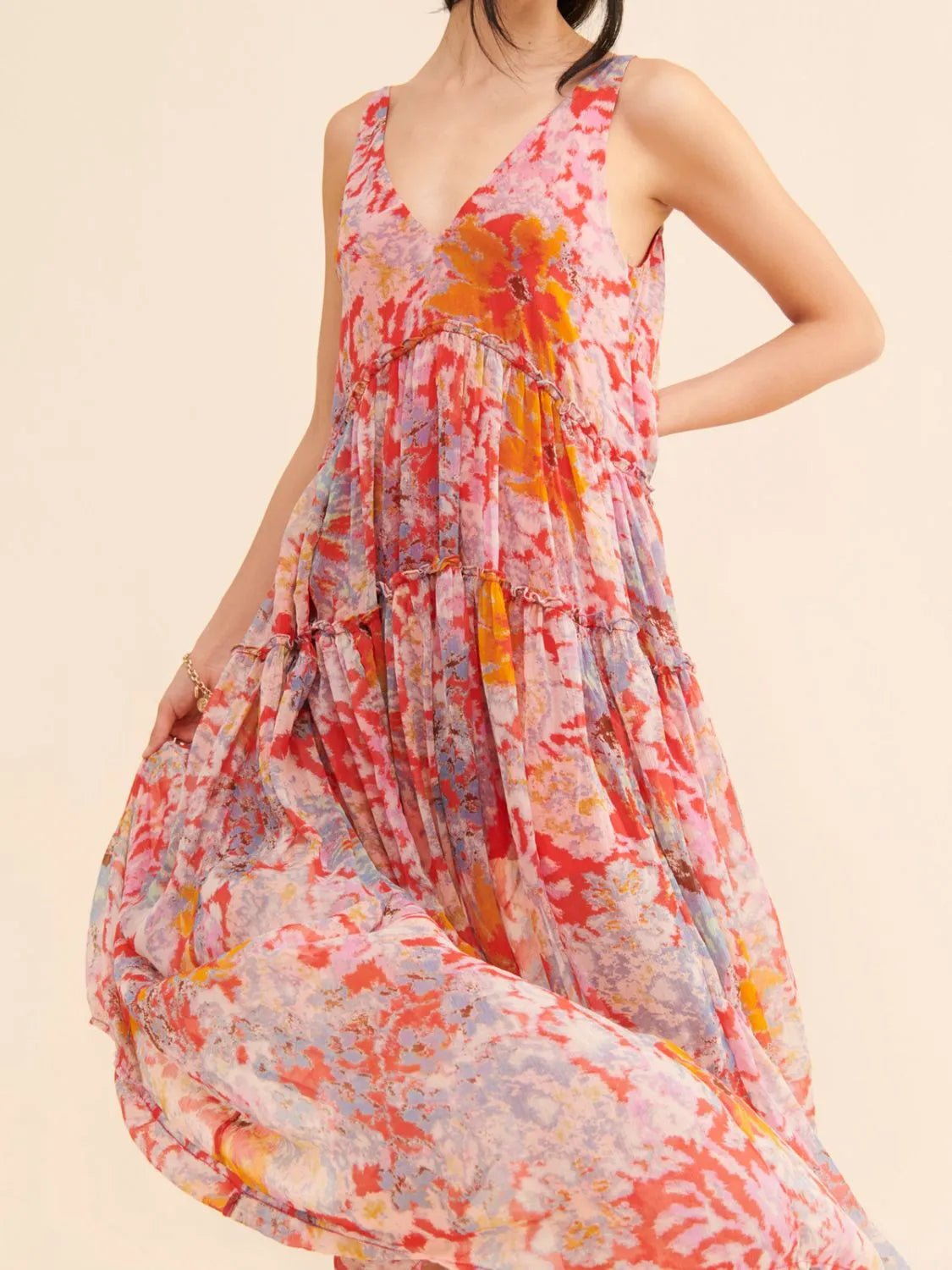 Printed V - Neck Sleeveless Dress - BlissfulBody.Boutique