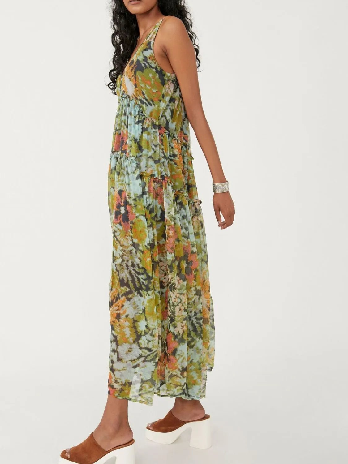 Printed V - Neck Sleeveless Dress - BlissfulBody.Boutique