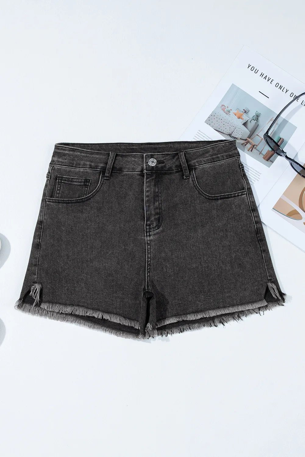 Raw Hem High Waist Denim Shorts - BlissfulBody.Boutique