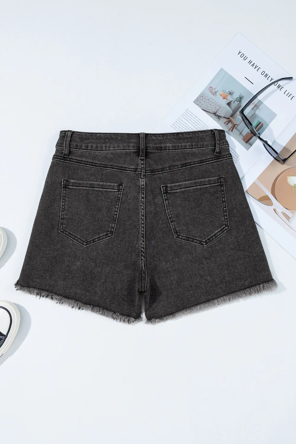 Raw Hem High Waist Denim Shorts - BlissfulBody.Boutique