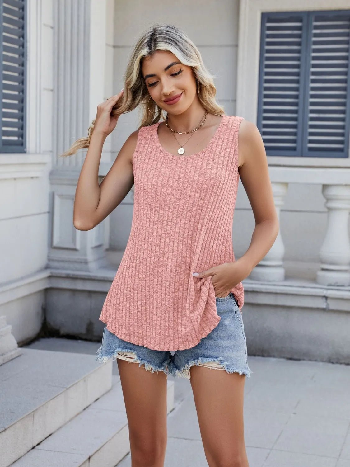 Ribbed Round Neck Tank - BlissfulBody.Boutique