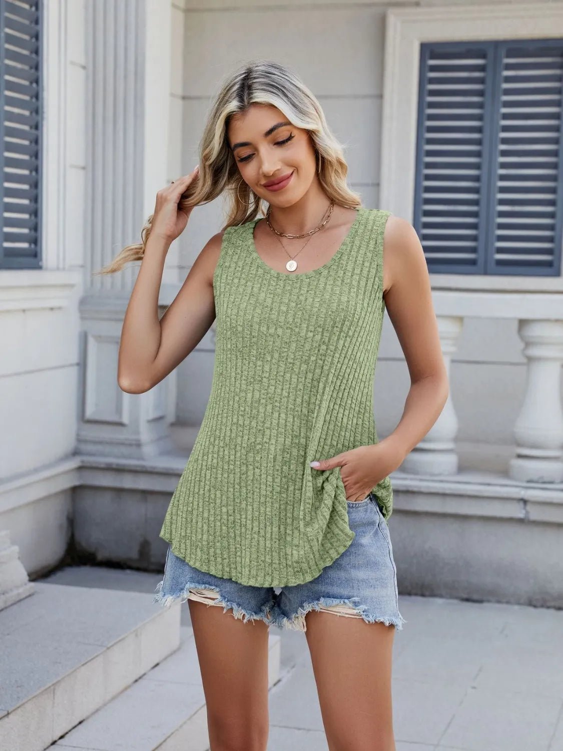Ribbed Round Neck Tank - BlissfulBody.Boutique