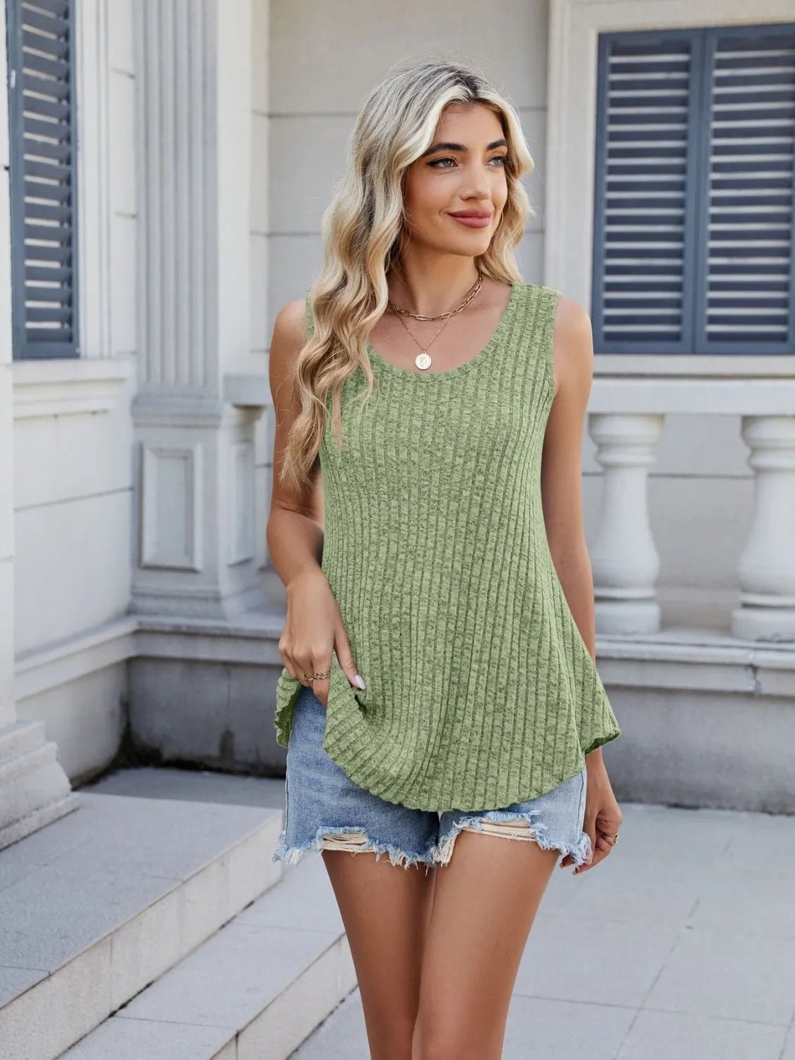 Ribbed Round Neck Tank - BlissfulBody.Boutique