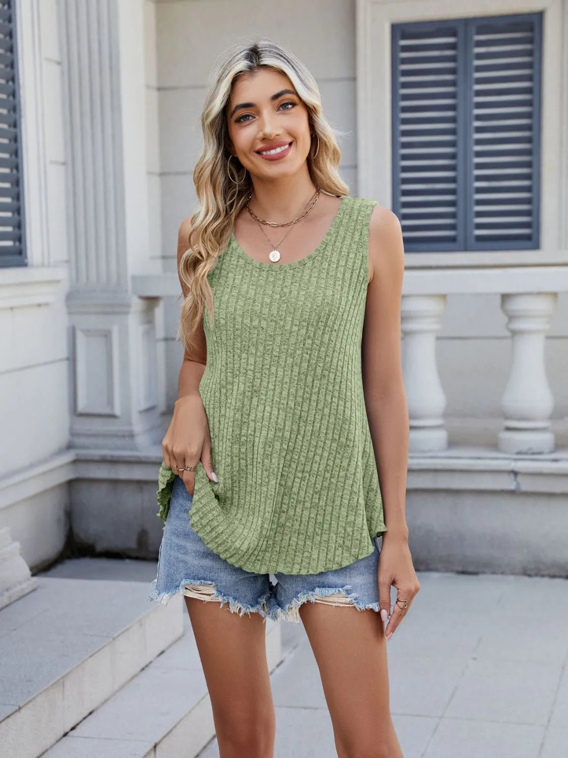 Ribbed Round Neck Tank - BlissfulBody.Boutique