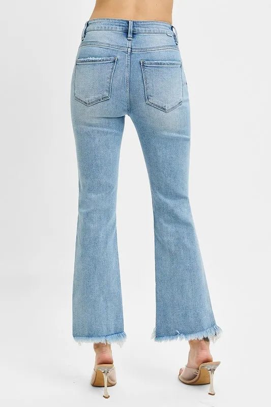 RISEN Full Size High Rise Crop Bootcut Fray Hem Jeans Plus Size - BlissfulBody.Boutique