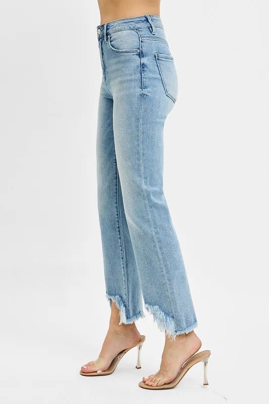 RISEN Full Size High Rise Crop Bootcut Fray Hem Jeans Plus Size - BlissfulBody.Boutique
