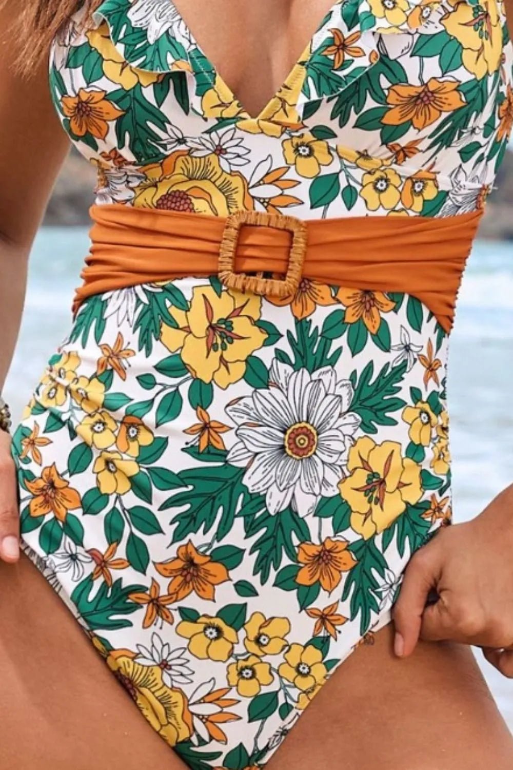 Ruffled Plunge Floral One - Piece Swimwear - BlissfulBody.Boutique