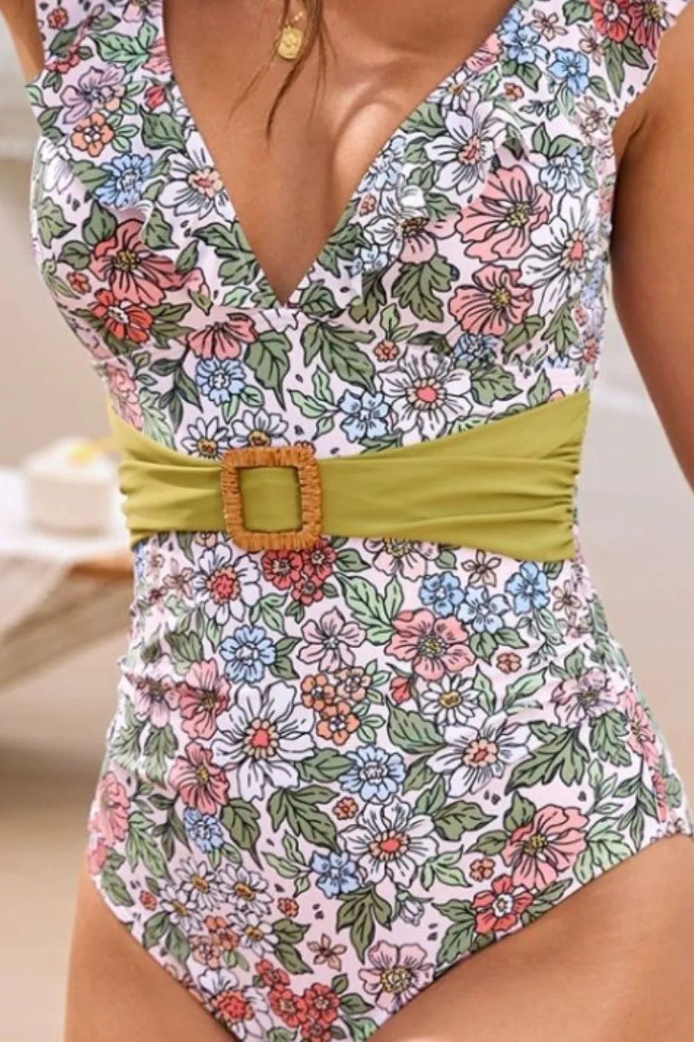 Ruffled Plunge Floral One - Piece Swimwear - BlissfulBody.Boutique