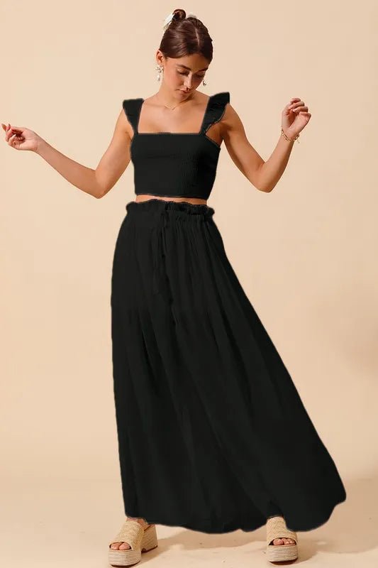 SO ME Smocked Top and Flowy Maxi Skirt Set - BlissfulBody.Boutique