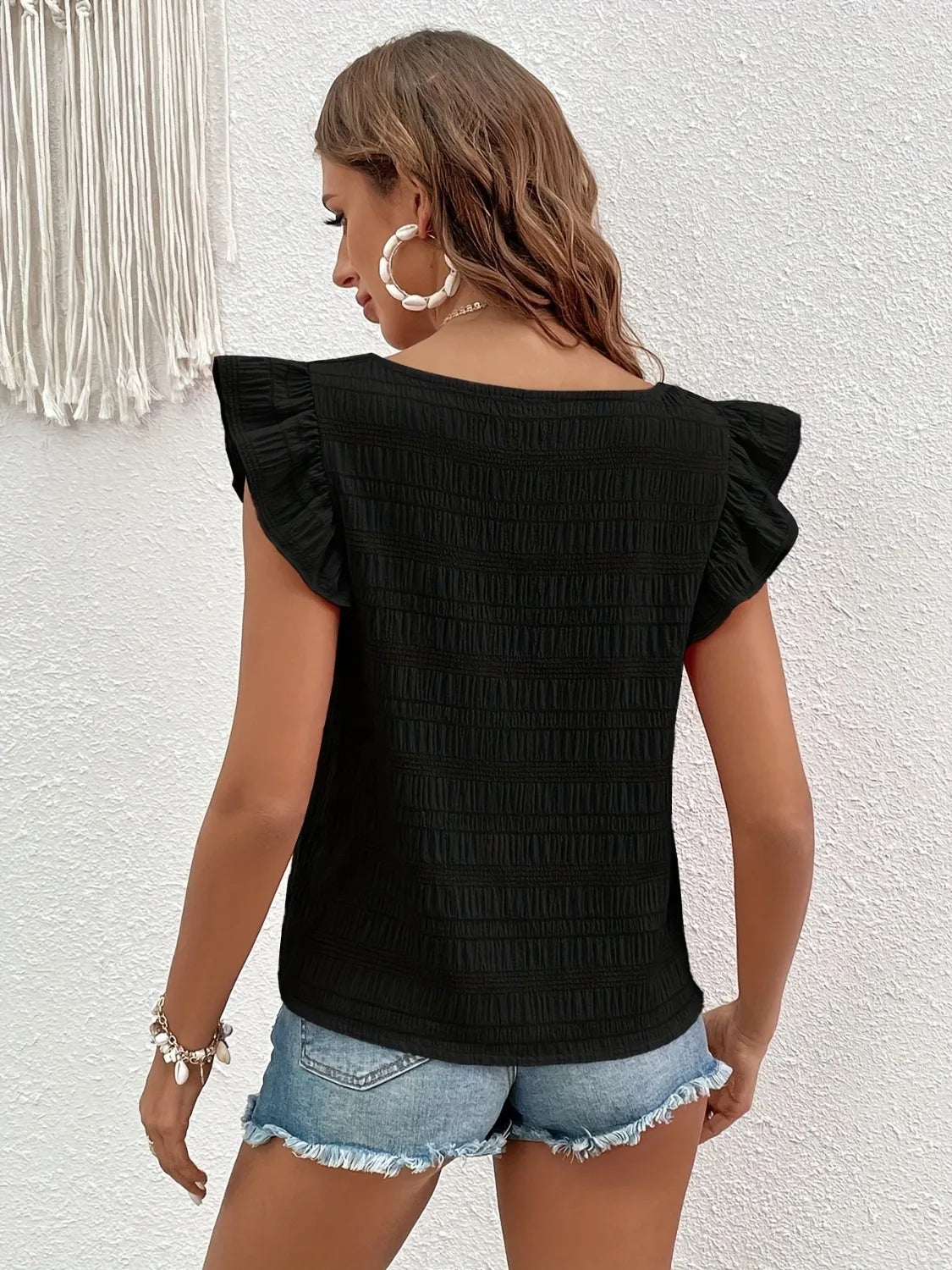 Square Neck Cap Sleeve Blouse - BlissfulBody.Boutique