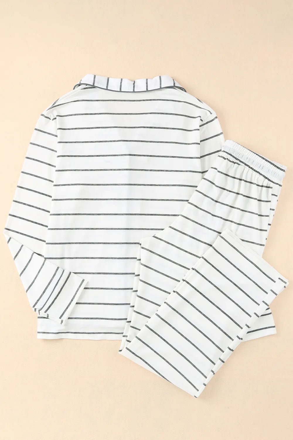 Striped V - Neck Long Sleeve Top and Pants Lounge Set - BlissfulBody.Boutique