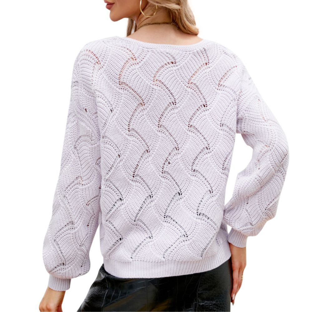 Womens V - Neck Open Knit Sweater - BlissfulBody.Boutique
